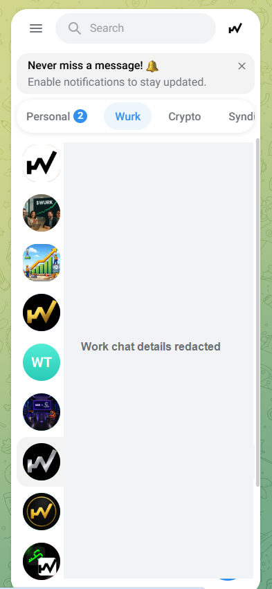 Telegram work chats managed by M Afzan
